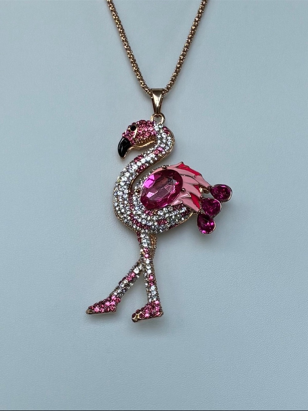 Betsey Johnson Pink Crystal Rhinestone Flamingo Pendant Necklace